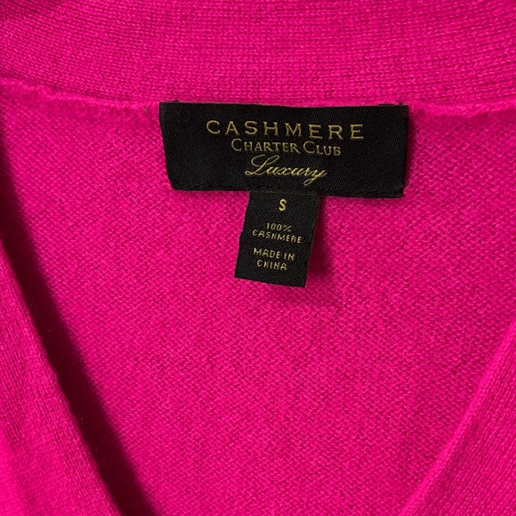 Charter Club Cashmere Old Money Quiet Luxury Vibrant Fuchsia V-Neck Sweater - Picture 3 of 4